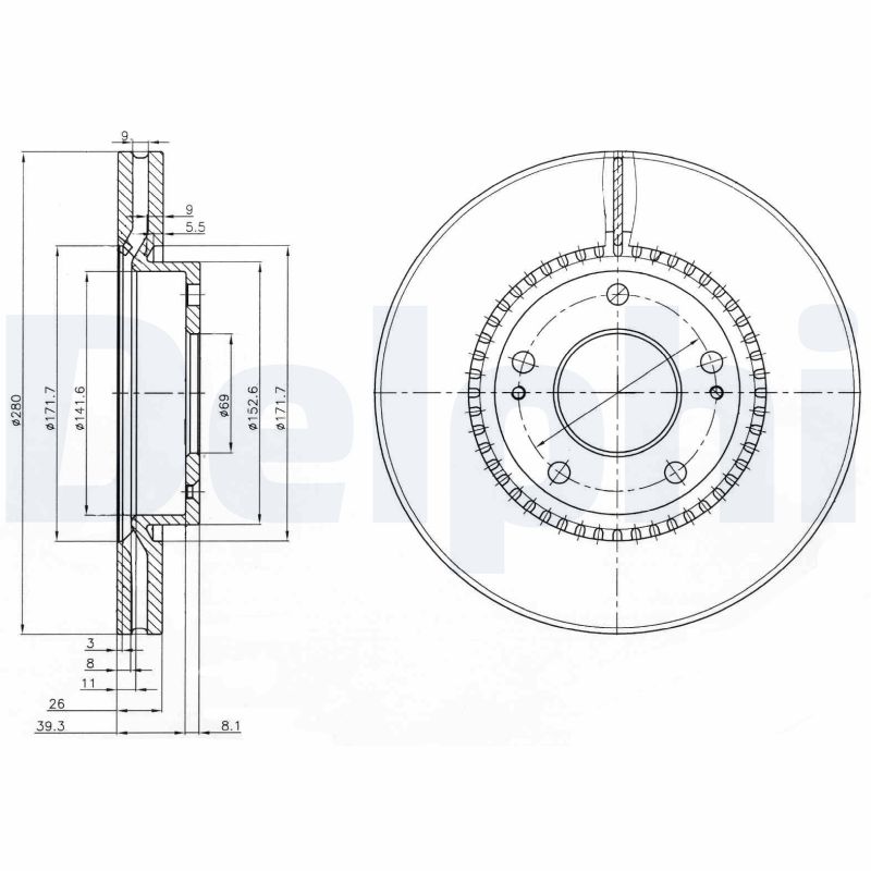 DELPHI Féktárcsa, mind BG3861C_DEL