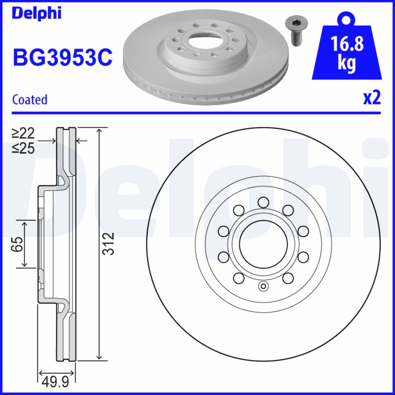 DELPHI Első féktárcsa BG3953C_DEL