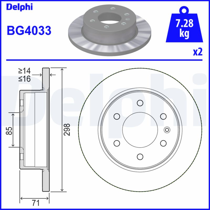 DELPHI Hátsó féktárcsa BG4033_DEL