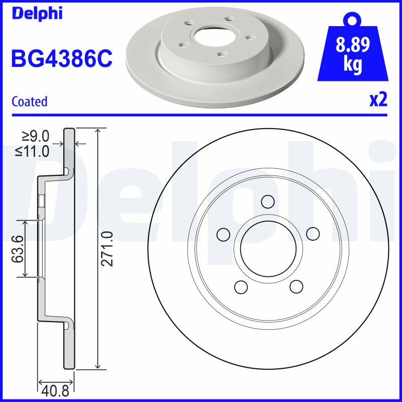 DELPHI Hátsó féktárcsa BG4386_DEL