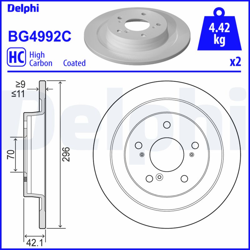 DELPHI Hátsó féktárcsa BG4992C_DEL