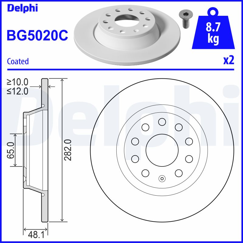 DELPHI Hátsó féktárcsa BG5020C_DEL