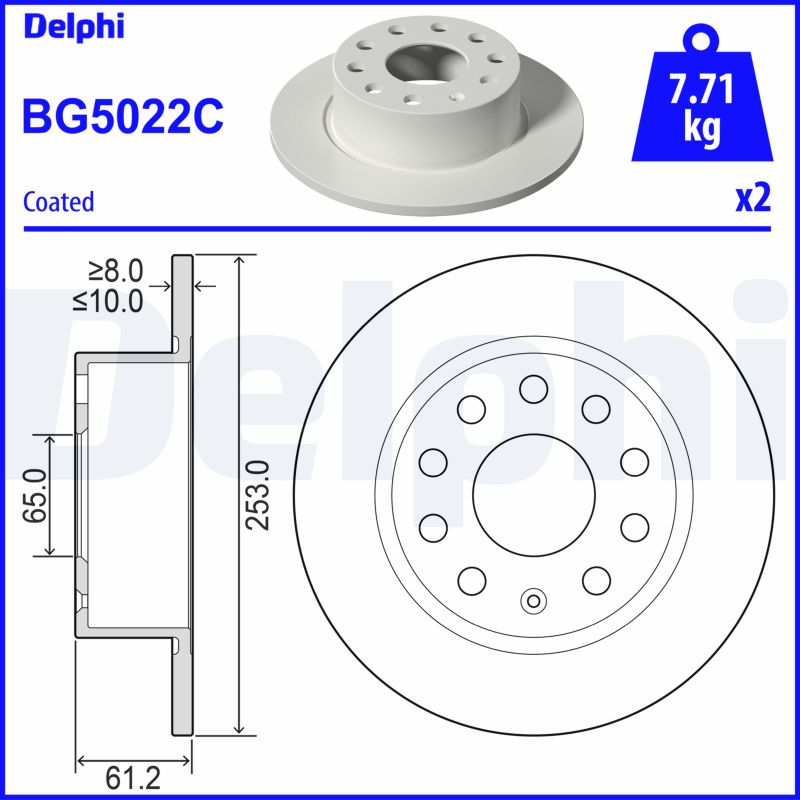 DELPHI Hátsó féktárcsa BG5022C_DEL