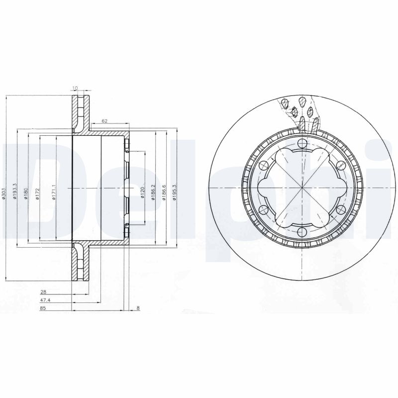 DELPHI Hátsó féktárcsa BG9015_DEL