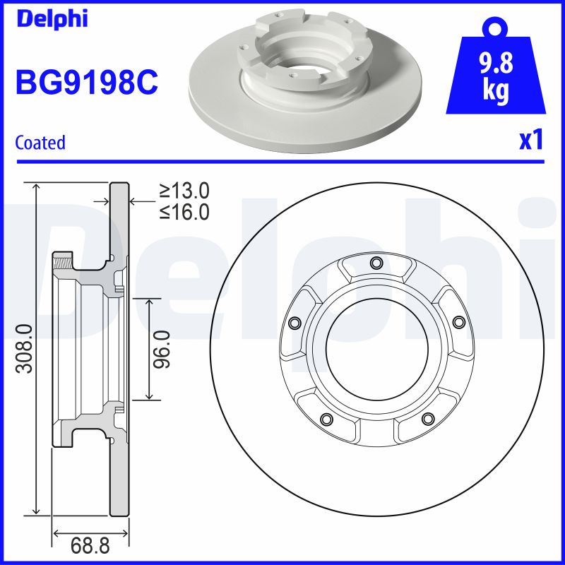 DELPHI Hátsó féktárcsa BG9198C_DEL