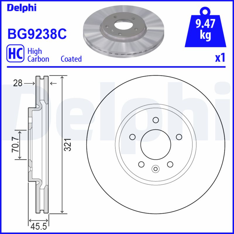 DELPHI Első féktárcsa BG9238C_DEL