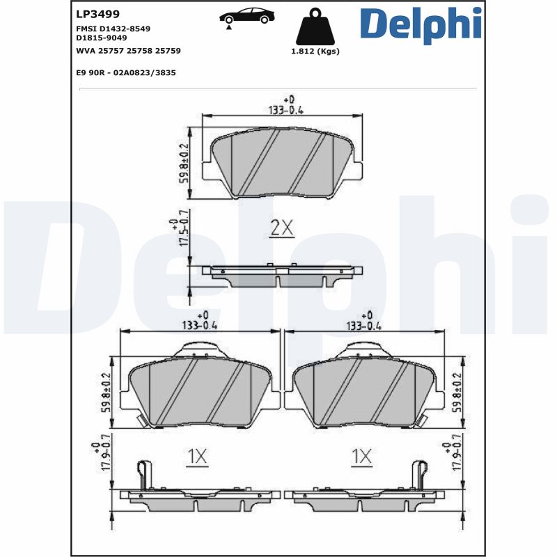 DELPHI Fékbetét, mind LP3499_DEL