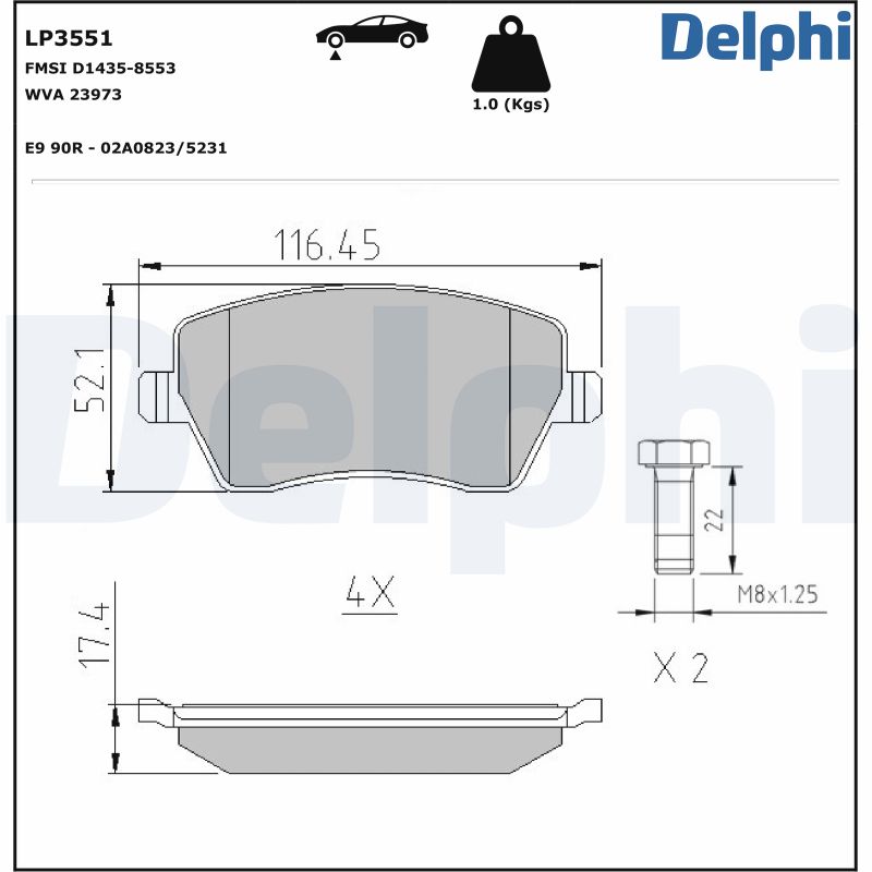 DELPHI Fékbetét, mind LP3551_DEL