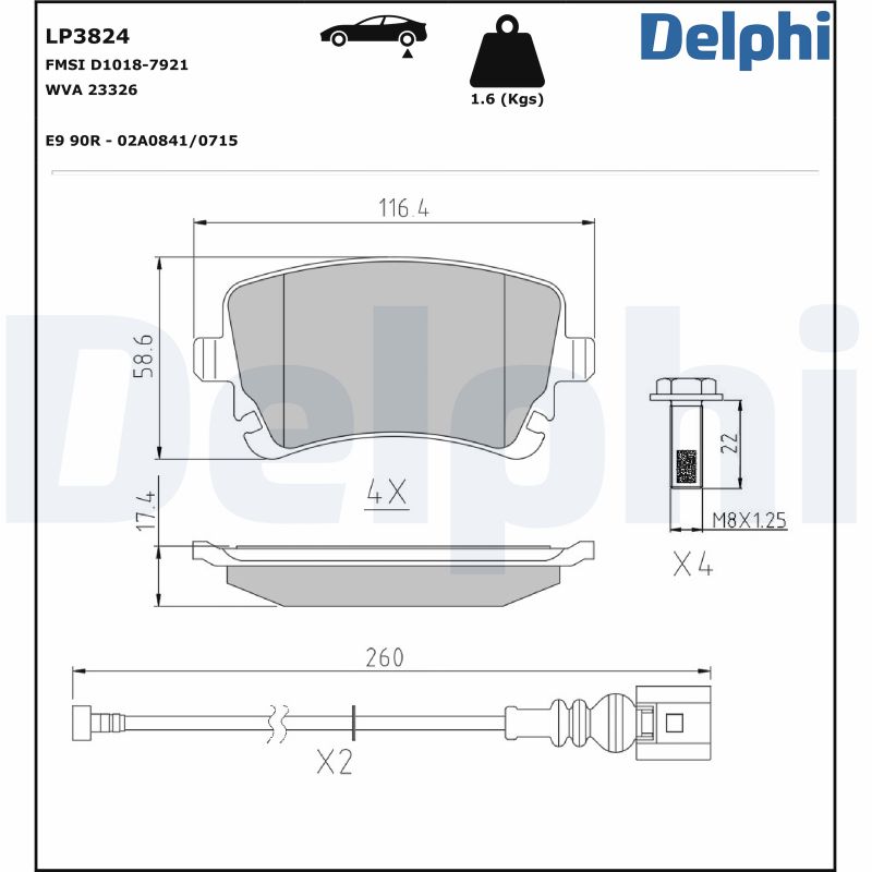 DELPHI Fékbetét, mind LP3824_DEL