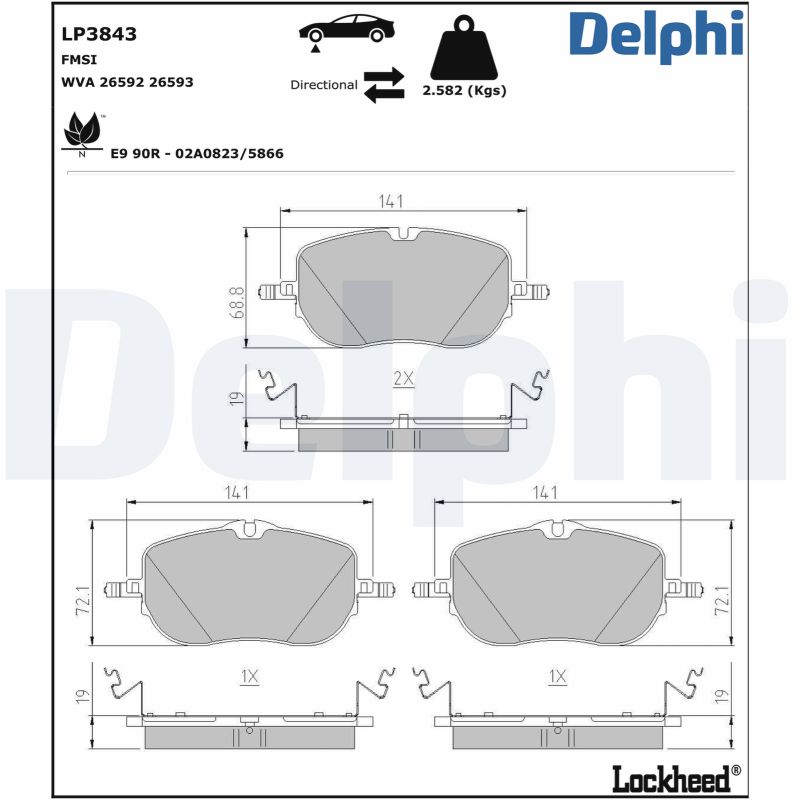 DELPHI Fékbetét, mind LP3843_DEL