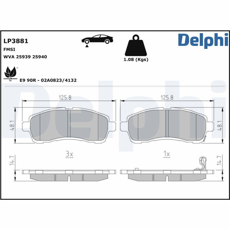 DELPHI Fékbetét, mind LP3881_DEL