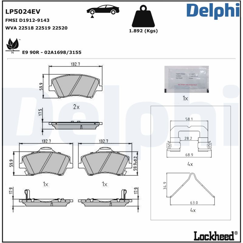 DELPHI Fékbetét, mind LP5024EV_DEL