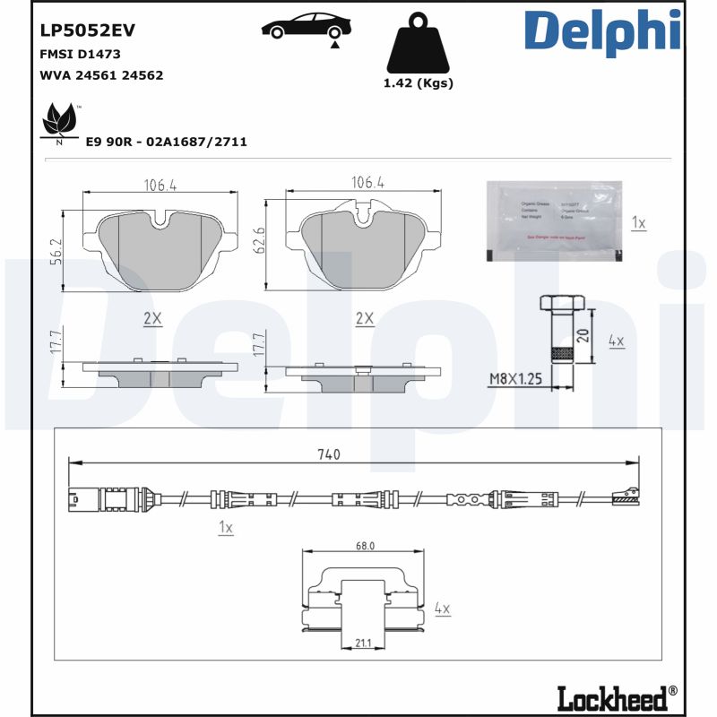 DELPHI Fékbetét, mind LP5052EV_DEL