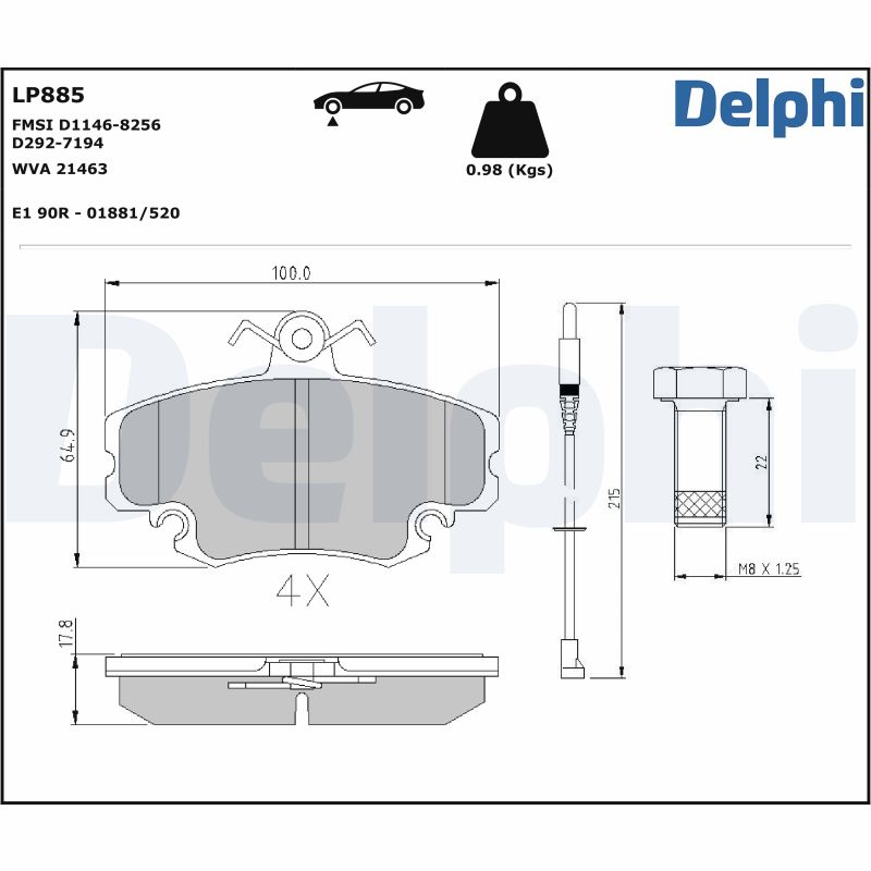 DELPHI Első fékbetét LP885_DEL