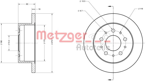 METZGER Hátsó féktárcsa 6110163_METZ