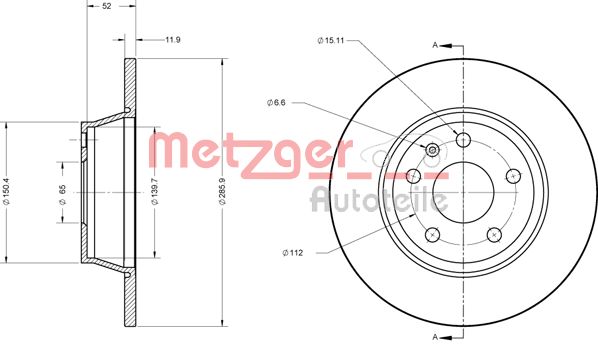 METZGER Hátsó féktárcsa 6110574_METZ