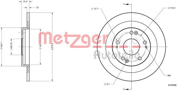 METZGER Hátsó féktárcsa 6110790_METZ