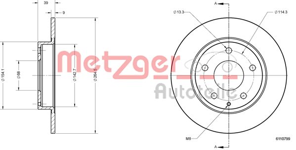 METZGER Hátsó féktárcsa 6110799_METZ