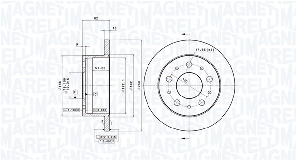 MAGNETI MARELLI Hátsó féktárcsa DF0236_MM