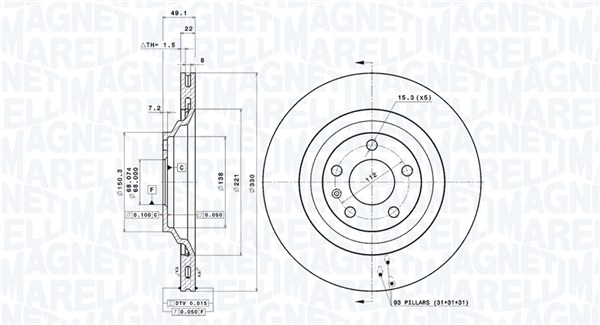 MAGNETI MARELLI Hátsó féktárcsa DFV0022_MM