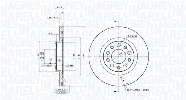 MAGNETI MARELLI Hátsó féktárcsa DFV0116_MM