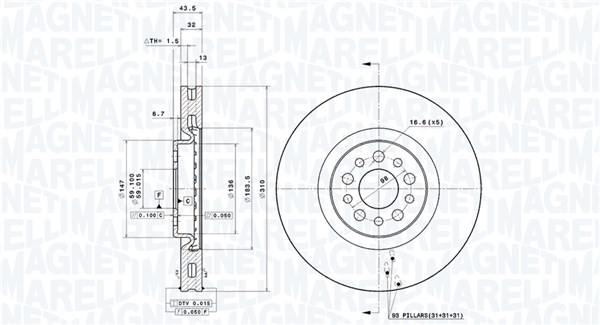 MAGNETI MARELLI Első féktárcsa DFV0412_MM