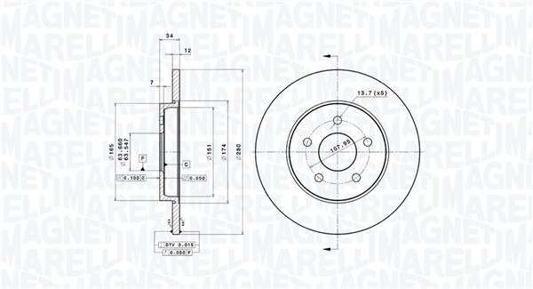 MAGNETI MARELLI Hátsó féktárcsa DFV0579_MM