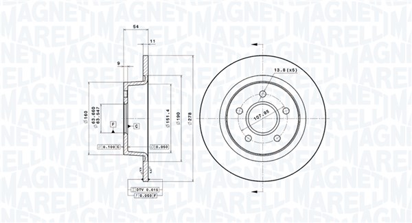 MAGNETI MARELLI Hátsó féktárcsa DFV0616_MM