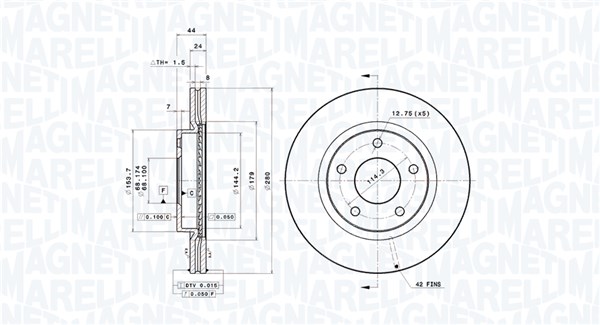 MAGNETI MARELLI Első féktárcsa DFV1208_MM