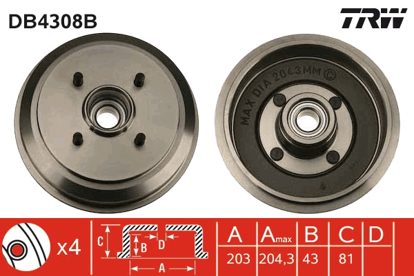 TRW Fékdob DB4308B_TRW