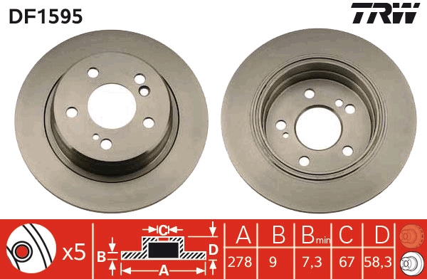 TRW Hátsó féktárcsa DF1595_TRW