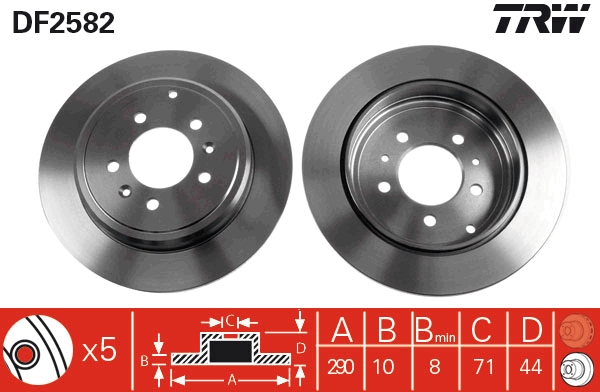 TRW Hátsó féktárcsa DF2582_TRW