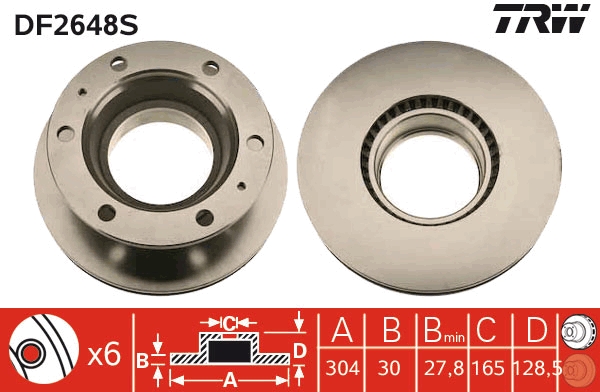 TRW Hátsó féktárcsa DF2648S_TRW