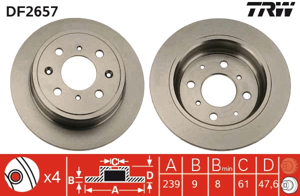 TRW Hátsó féktárcsa DF2657_TRW