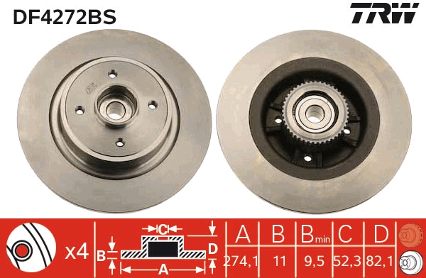 TRW Féktárcsa+kerékagycsapágy DF4272BS_TRW