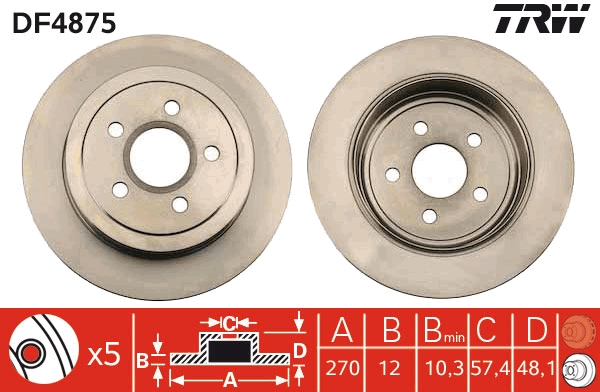 TRW Hátsó féktárcsa DF4875_TRW