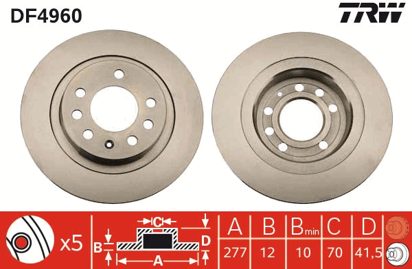 TRW Hátsó féktárcsa DF4960_TRW