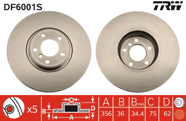TRW Első féktárcsa DF6001S_TRW