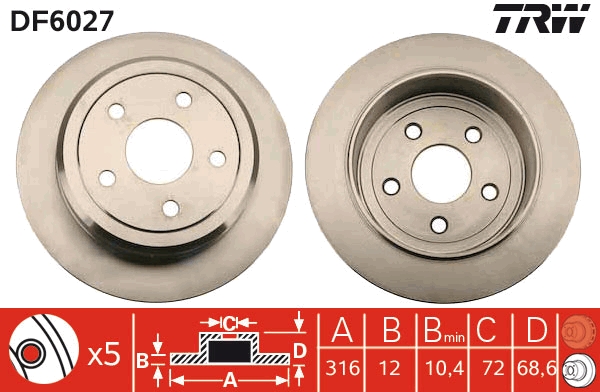 TRW Hátsó féktárcsa DF6027_TRW
