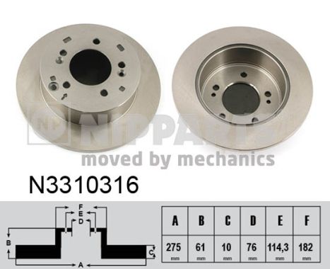 NIPPARTS Hátsó féktárcsa N3310316_NIP