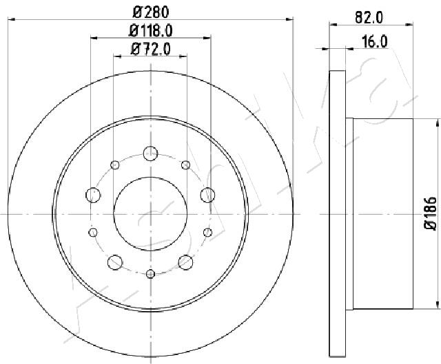 ASHIKA Hátsó féktárcsa 61-00-0216_ASH