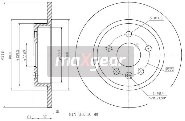 MAXGEAR Hátsó féktárcsa 19-2333MAX_MAXG