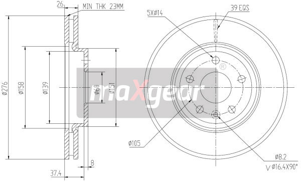 MAXGEAR Első féktárcsa 19-2334MAX_MAXG