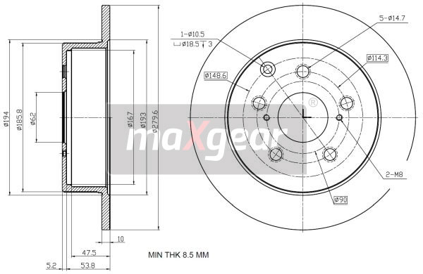 MAXGEAR Hátsó féktárcsa 19-2353_MAXG