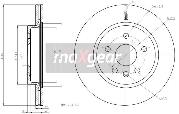 MAXGEAR Hátsó féktárcsa 19-2368MAX_MAXG