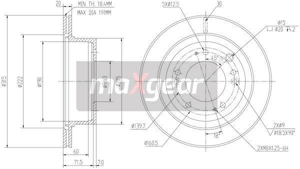 MAXGEAR Hátsó féktárcsa 19-2372_MAXG