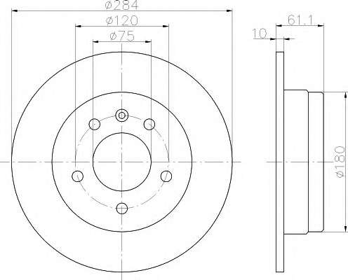 HELLA-PAGID 8DD355100-511 Hátsó féktárcsa