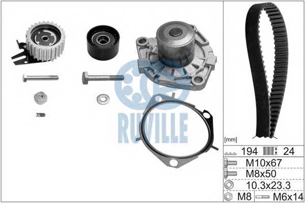 RUVILLE Vezérműszíjkészlet vízpumpával 56036701RUV