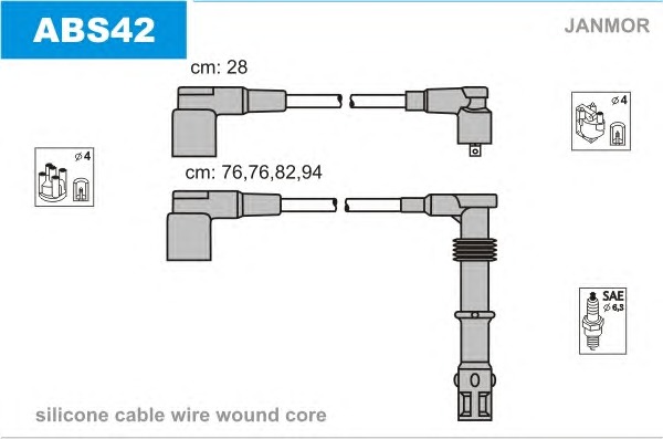 JANMOR Gyújtókábel készlet ABS42_JANMOR
