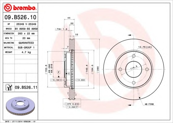 BREMBO Első féktárcsa 09.B526.11_BREMBO